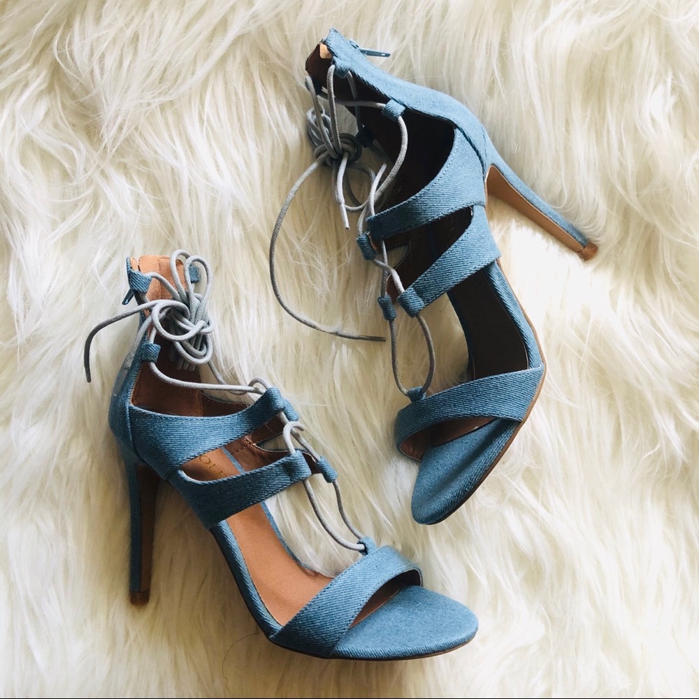 NEW ARRIVALS! Hotsoles denim lace up open toe heel